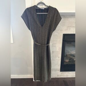 Zara metallic Blue Sheath Maxi Dress with V-Neck| size small